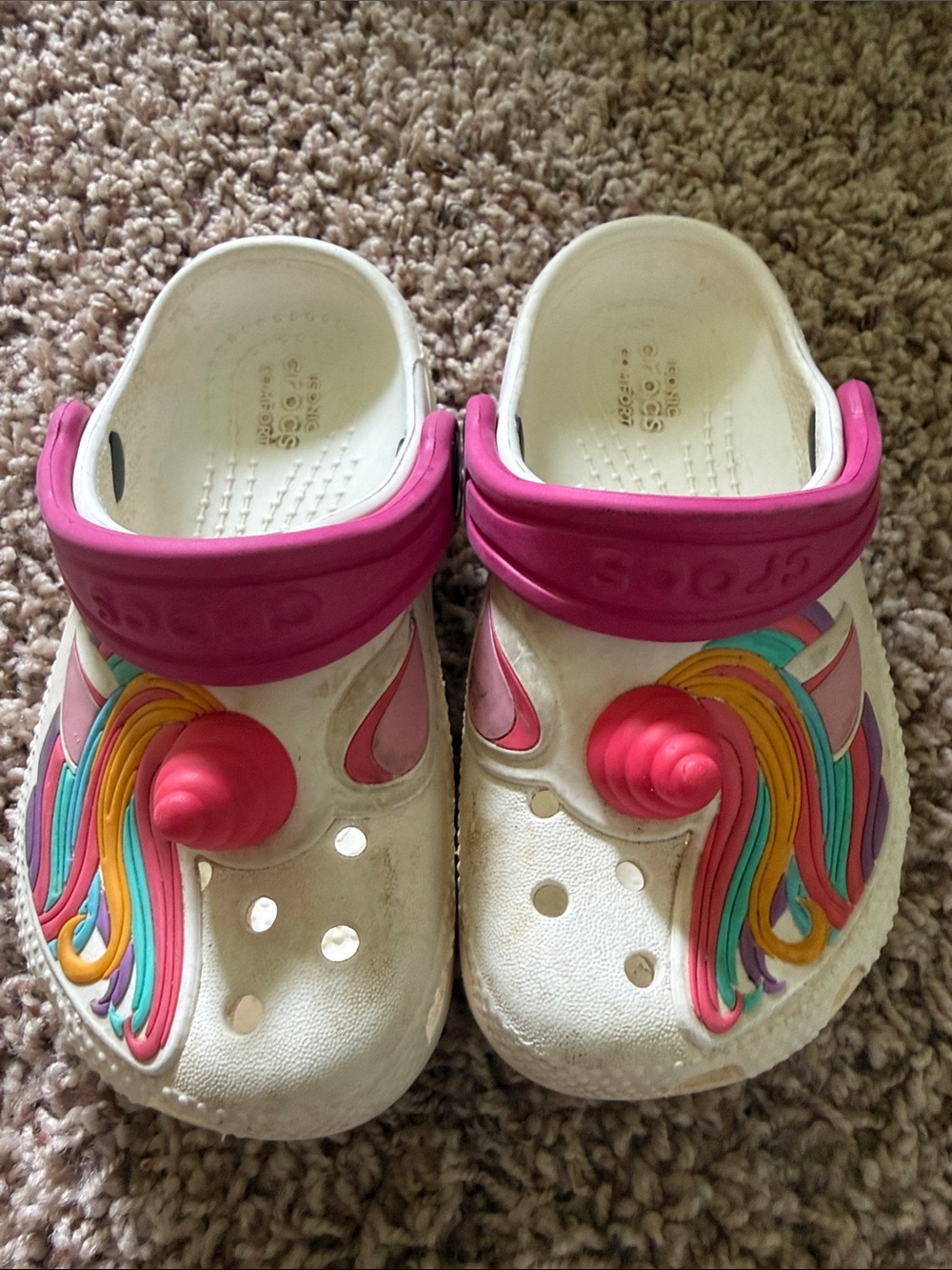 CROCS Kids White Clog with Pink Strap & Rainbow Unicorn Accent